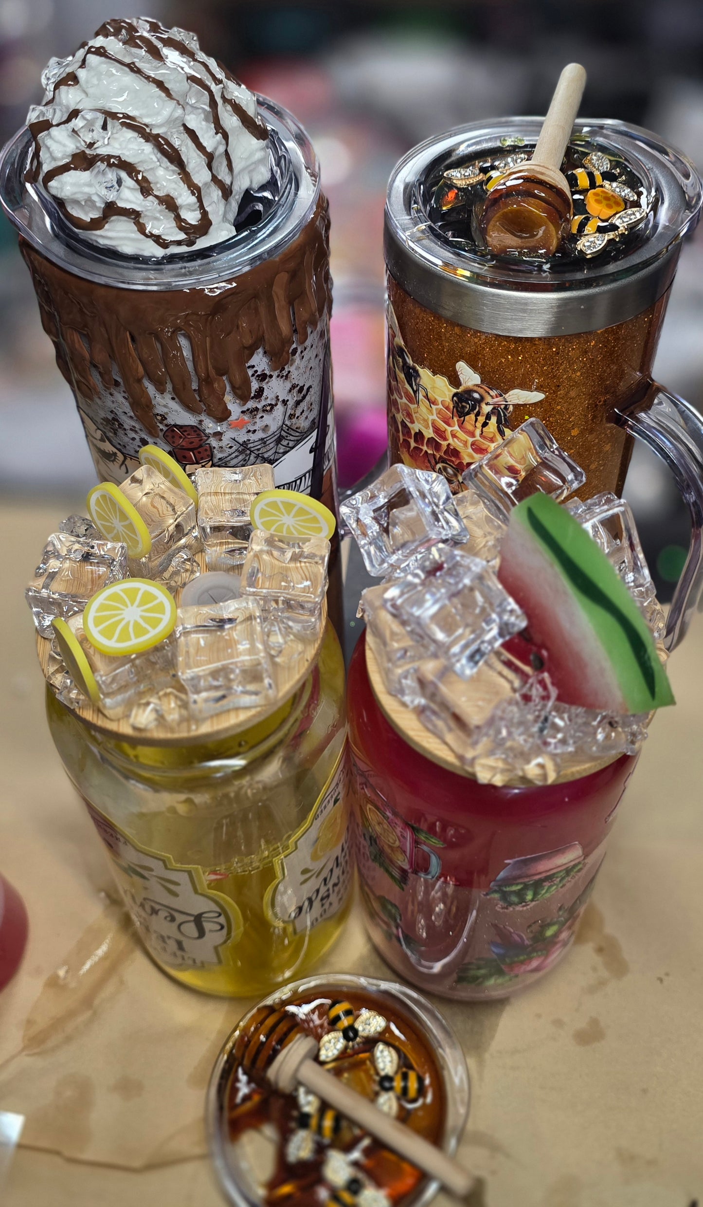 Extra *Bee's, lids, lights, gems, glitter or anything extra on any tumbler 🥰